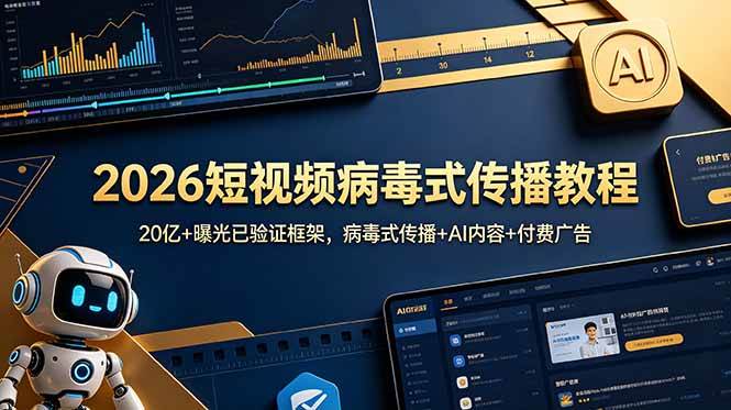 (18986期)2026短视频病毒式传播教程:20亿+曝光已验证框架,病毒式传播+AI内容+付费广告-研习库