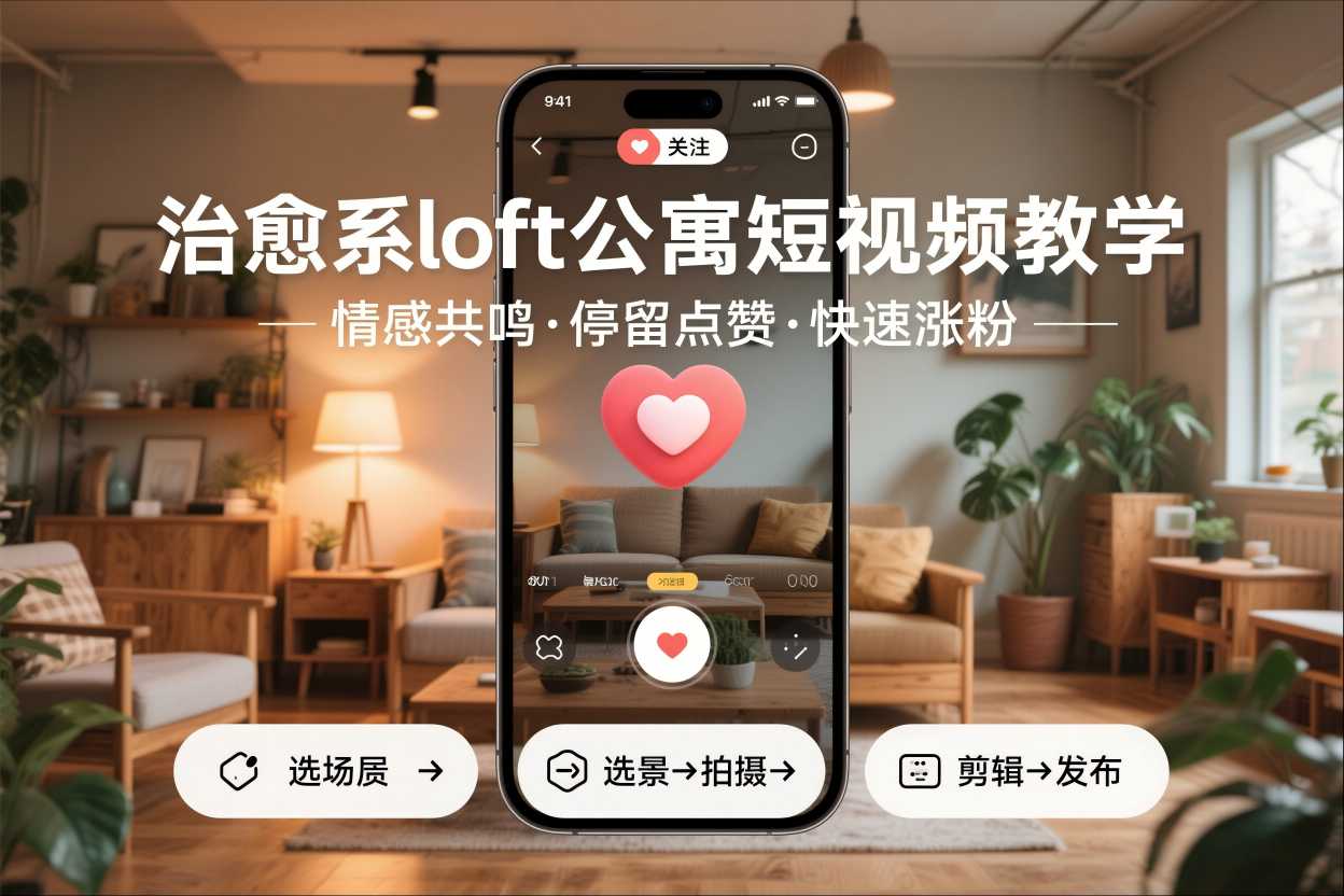 治愈系loft公寓短视频制作教学，情感共鸣引停留点赞关注，快速起号涨粉-研习库