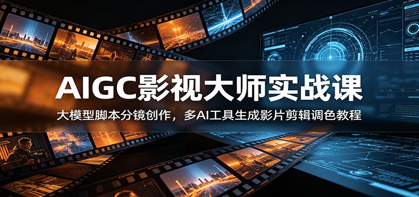 AIGC影视大师实战课:大模型脚本分镜创作,多AI工具生成影片剪辑调色教程-研习库