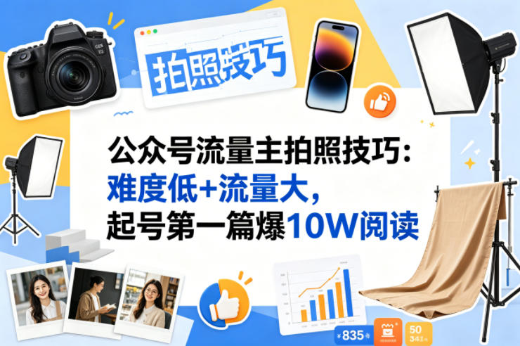 公众号流量主之拍照技巧赛道，难度低+流量大，起号第一篇就爆了10w阅读-研习库