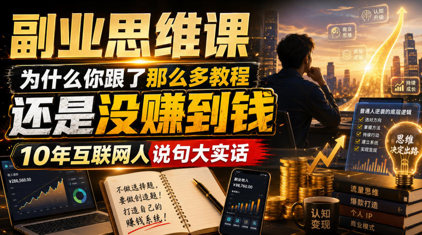 副业思维课，为什么你跟了那么多教程，还是没赚到钱，10年互联网人说句大实话【揭秘】-研习库