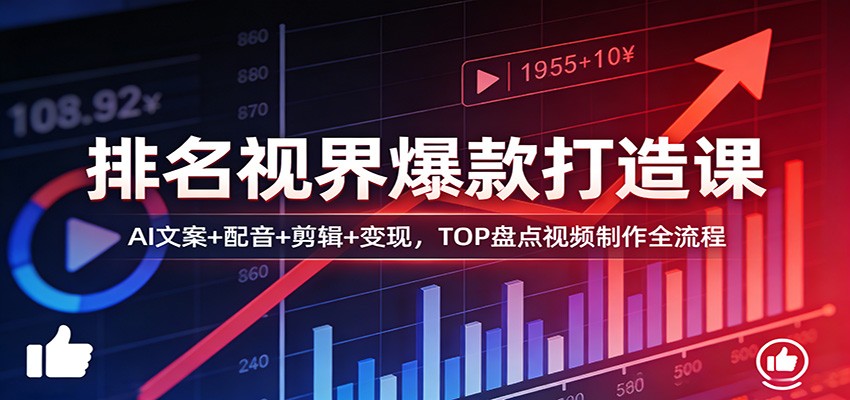 排名视界爆款打造课：AI文案+配音+剪辑+变现，TOP盘点视频制作全流程-研习库