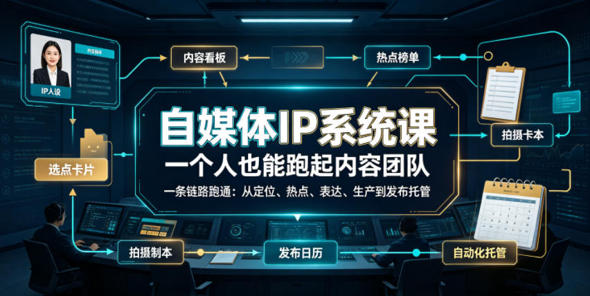 自媒体IP系统课,一个人也能跑起内容团队,一条链路跑通,从定位、热点、表达、生产到发布托管-研习库