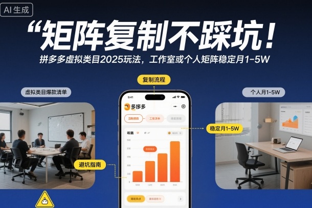矩阵复制不踩坑!拼多多虚拟类目2025玩法,工作室或者个人矩阵稳定月1-5W【揭秘】-研习库