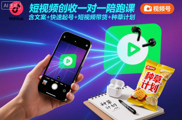 短视频创收一对一陪跑课,含文案+快速起号+短视频带货+种草计划-研习库