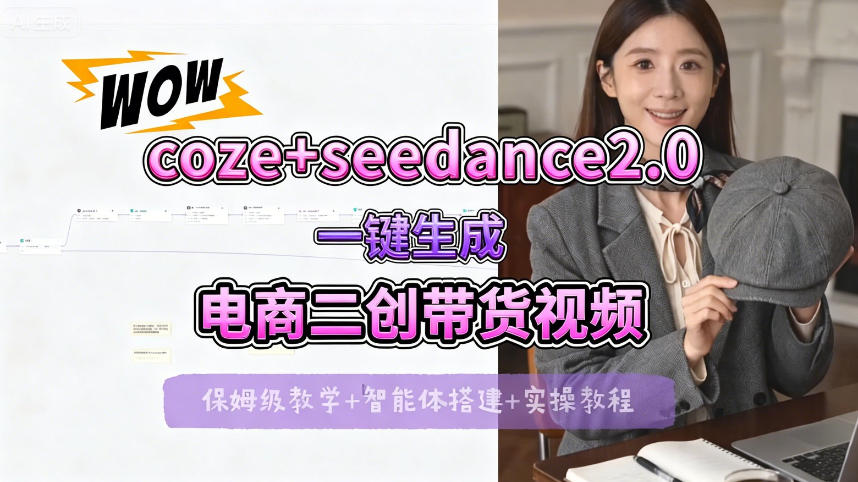 【Coze工作流搭建实操教程】seedance2.0+coze一键生成电商二创带货视频，全流程保姆级教学-研习库