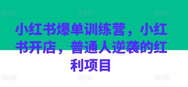 小红书爆单训练营，小红书开店，普通人逆袭的红利项目-研习库