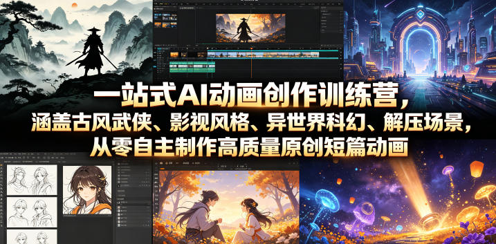 一站式AI动画创作训练营,涵盖古风武侠、影视风格、异世界科幻、解压场景,从零自主制作高质量原创短篇动画(更新)-研习库