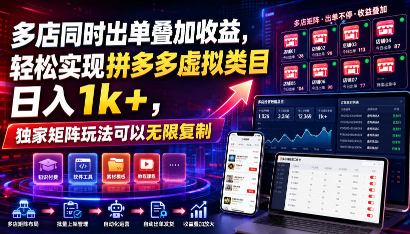 多店同时出单叠加收益,轻松实现拼多多虚拟类目日入1k+,独家矩阵玩法可以无限复制【揭秘】-研习库
