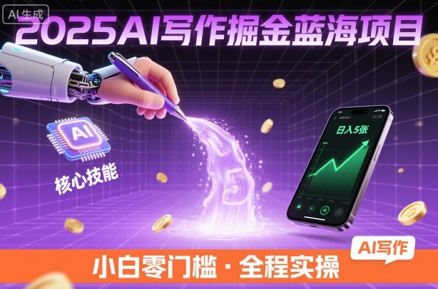 2025AI写作掘金蓝海项目，掌握AI核心技能，稳定日入5张，小白都能做-研习库