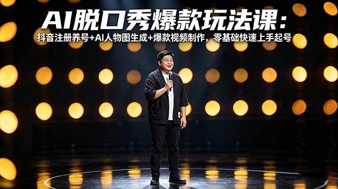 （18012期）AI脱口秀爆款玩法课：抖音注册养号+AI人物图生成+爆款视频制作，零基础快速上手起号-研习库