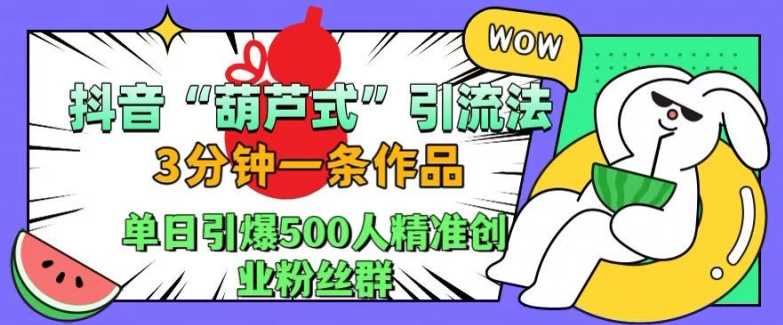 抖音葫芦式引流法，三分钟一条作品，单日引爆抖音500人精准创业粉丝群【揭秘】-研习库