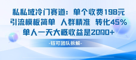 私域冷门赛道单个收费198米引流模板简单人群精准 45%的转化率单人一天大概收益多张-研习库
