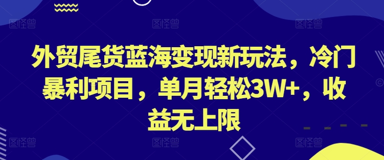 外贸尾货蓝海变现新玩法,冷门暴利项目,单月轻松3W+,收益无上限