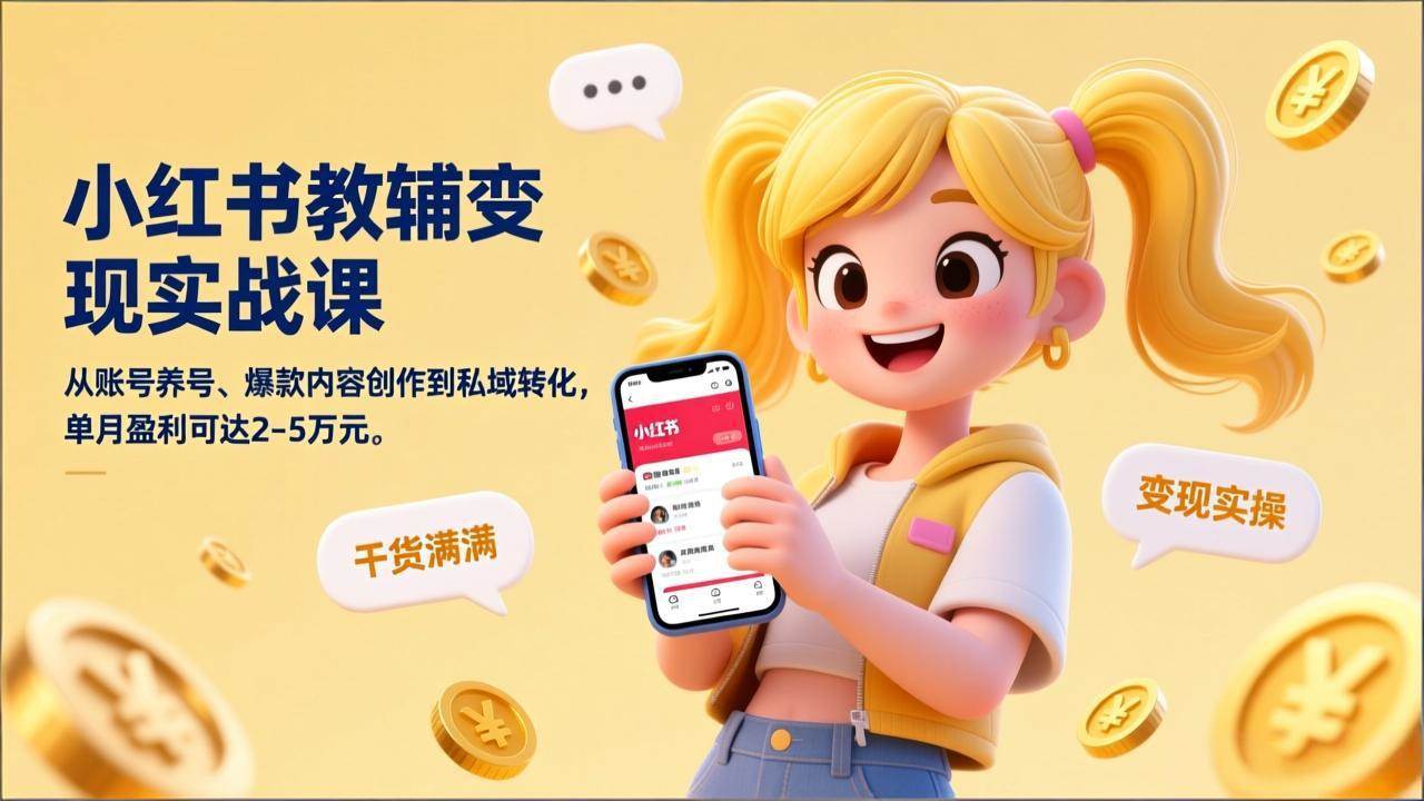 （17334期）小红书教辅变现实战课，从账号养号、爆款内容创作到私域转化，单月盈利可达2-5万元-研习库