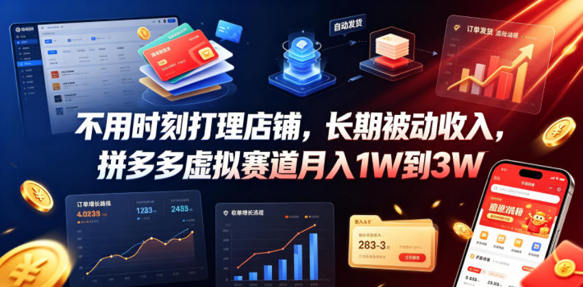 不用时刻打理店铺,长期被动收入,拼多多虚拟赛道月入1W到3W【揭秘】-研习库