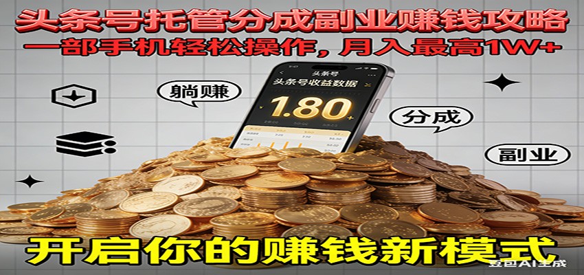 全程托管今日头条,一部手机就可以开干,最高躺赚1W+-研习库