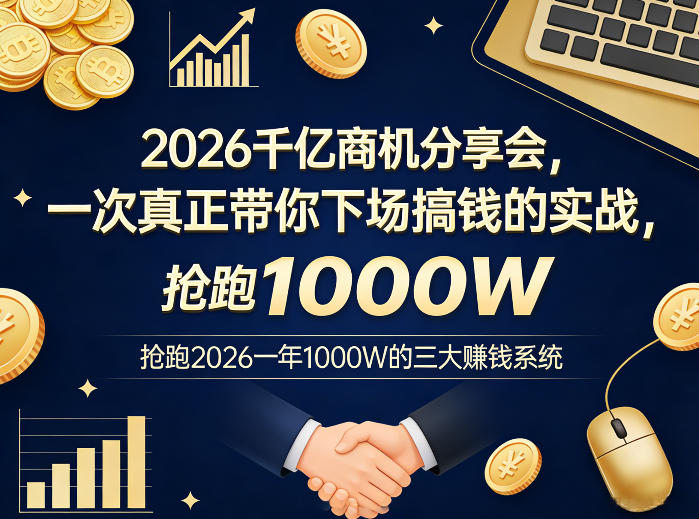 2026千亿商机分享会，一次真正带你下场搞钱的实战，抢跑2026一年1000W的三大賺钱系统-研习库