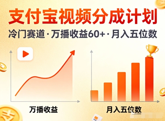 支付宝视频分成计划,做冷门赛道,万播收益60+,月入五位数!-研习库