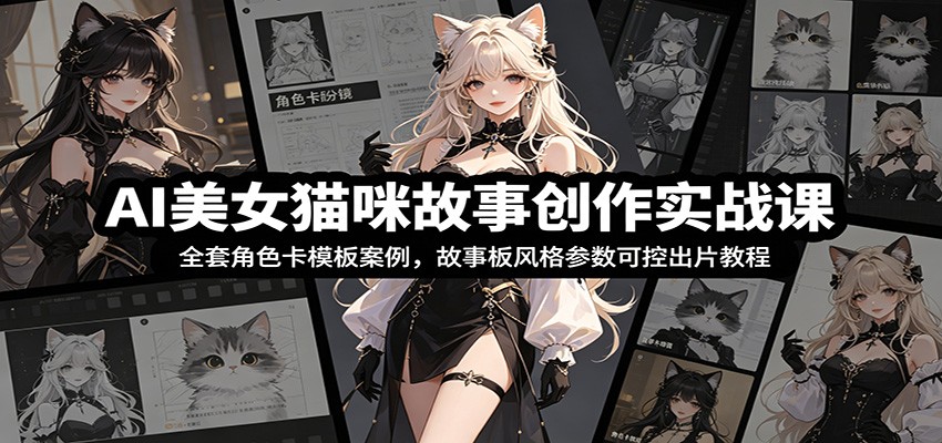 AI美女猫咪故事创作实战课：全套角色卡模板案例，故事板风格参数可控出片教程-研习库