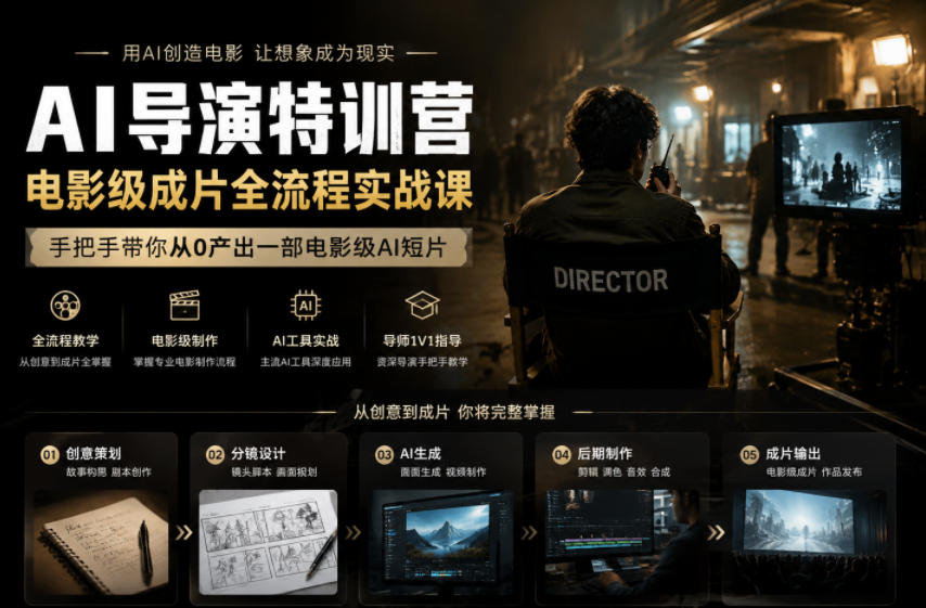 AI导演特训营，电影级成片全流程实战课，手把手带你从0产出一部电影级AI短片-研习库