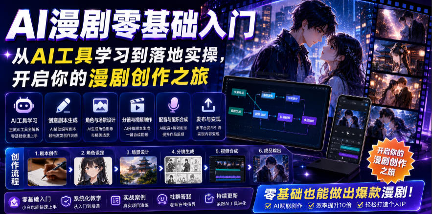 AI漫剧零基础入门,从AI工具学习到落地实操,开启你的漫剧创作之旅-研习库