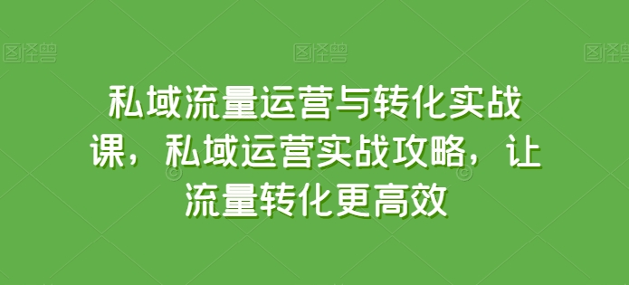 私域流量运营与转化实战课,私域运营实战攻略,让流量转化更高效-研习库