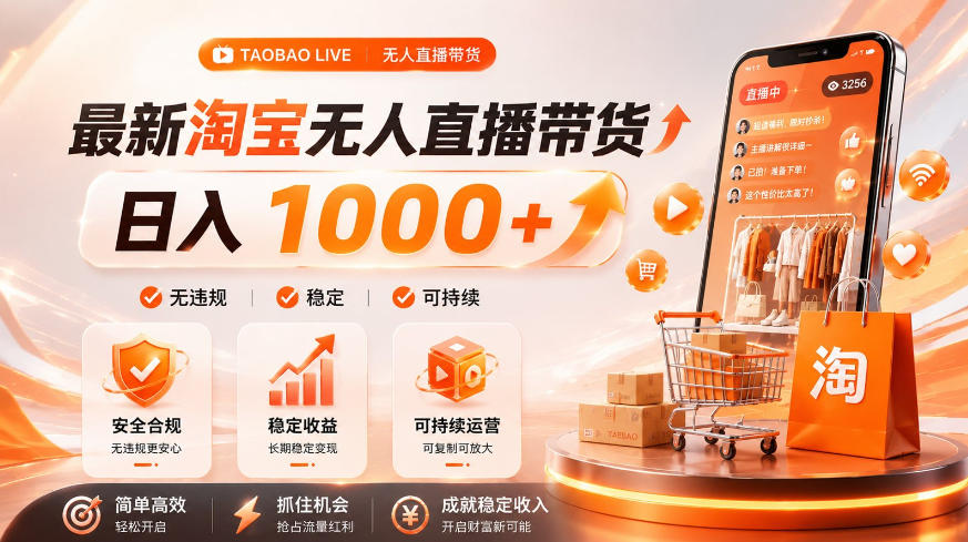 拒绝死工资!淘宝无人直播,让你睡觉都在进账,单设备日入1k+普通人的变现蓝海【揭秘】-研习库