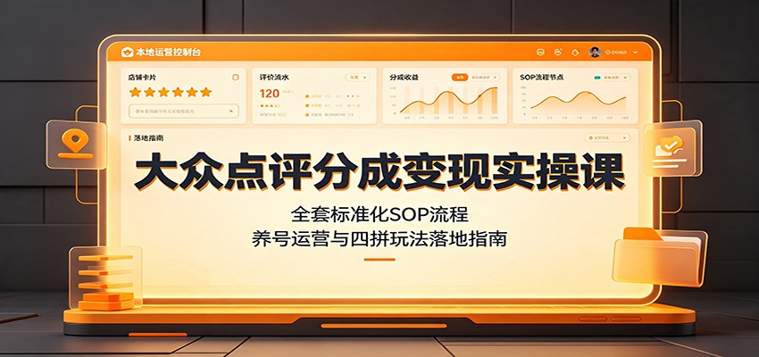大众点评分成变现实操课:全套标准化SOP流程,养号运营与四拼玩法落地指南-研习库
