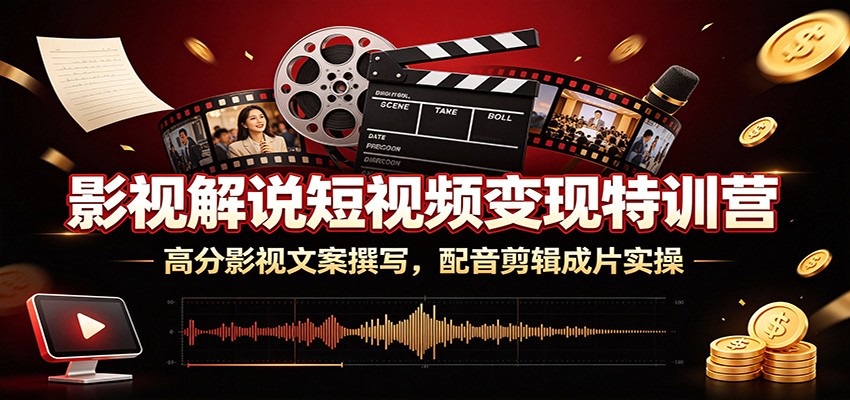 影视解说短视频变现特训营：高分影视文案撰写，配音剪辑成片实操-研习库