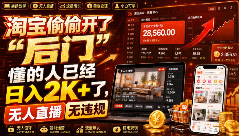 淘宝偷偷开了“后门”，懂的人已经日入2K+了，无人直播无违规，一台电脑=一家24小时营业的线上门店【揭秘】-研习库