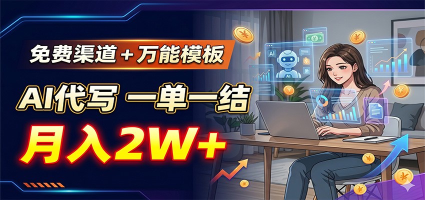 免费渠道+万能模板,AI代写一单一结,月入2W+-研习库