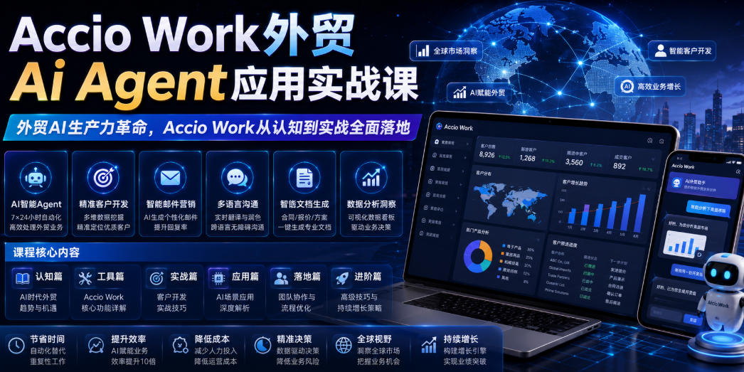 Accio Work外贸Ai Agent应用实战课，外贸AI生产力革命，Accio Work从认知到实战全面落地-研习库