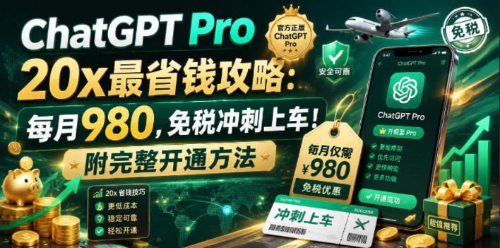 ChatGPT Pro 20x最省钱攻略：每月980，免税冲刺上车！附完整开通方法【文档】-研习库