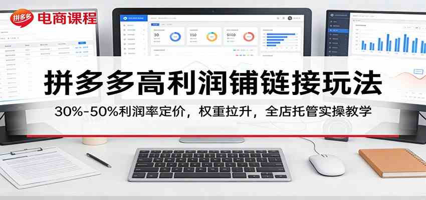 拼多多高利润铺链接玩法：30%–50%利润率定价，权重拉升，全店托管实操教学-研习库