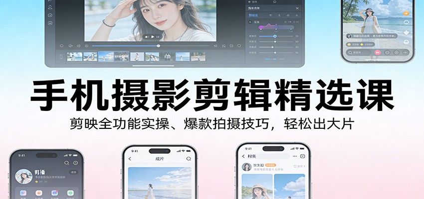 手机摄影剪辑精选课：剪映全功能实操、爆款拍摄技巧，轻松出大片-研习库