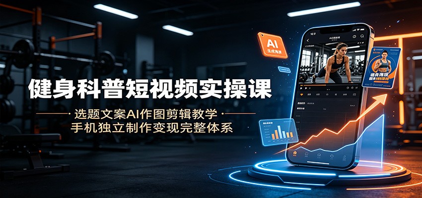 健身科普短视频实操课:选题文案AI作图剪辑教学,手机独立制作变现完整体系-研习库