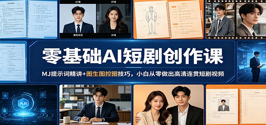 零基础AI短剧创作课：MJ提示词精讲+图生图控图技巧，小白从零做出高清连贯短剧视频-研习库