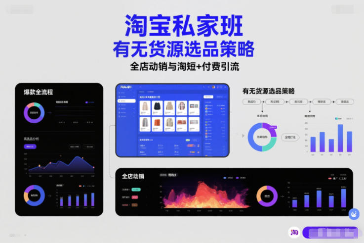 淘宝私家班，有无货源选品策略，高成功率爆款全流程打法，全店动销与淘短+付费引流（更新2026年4月）-研习库