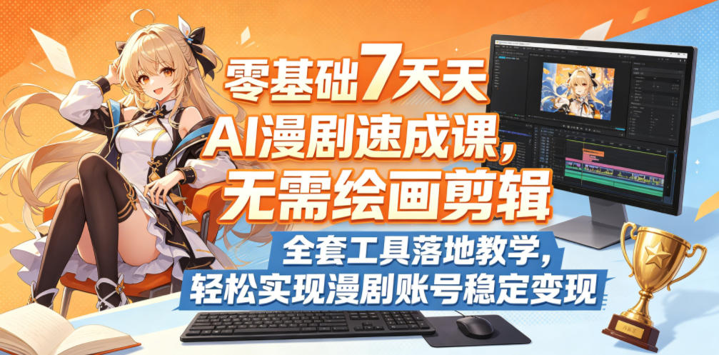 零基础7天AI漫剧速成课，无需绘画剪辑，全套工具落地教学，轻松实现漫剧账号稳定变现-研习库