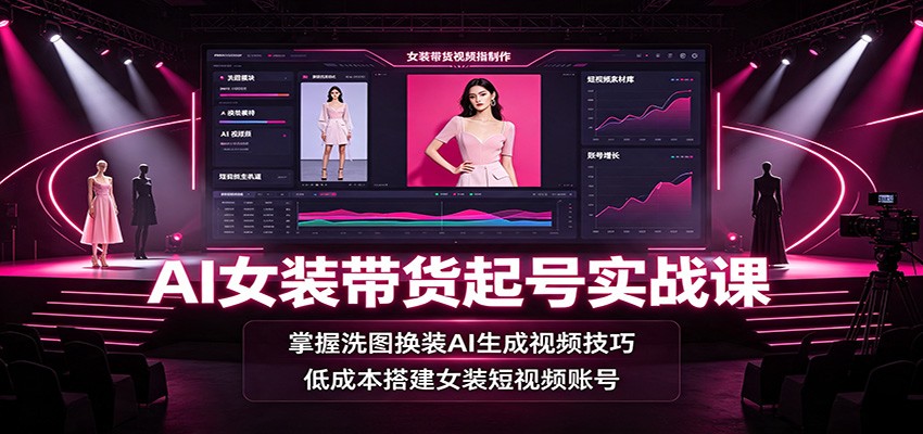 AI女装带货起号实战课:掌握洗图换装AI生成视频技巧,低成本搭建女装短视频账号-研习库