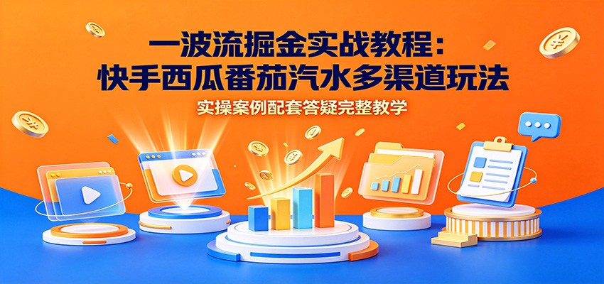 一波流掘金实战教程:快手西瓜番茄汽水多渠道玩法,实操案例配套答疑完整教学-研习库
