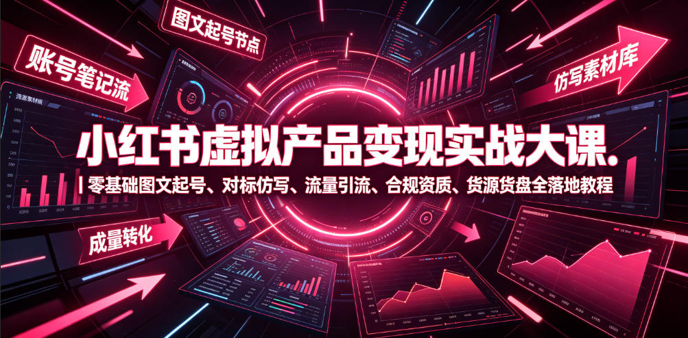 小红书虚拟产品变现实战大课|零基础图文起号、对标仿写、流量引流、合规资质、货源货盘全落地教程-研习库