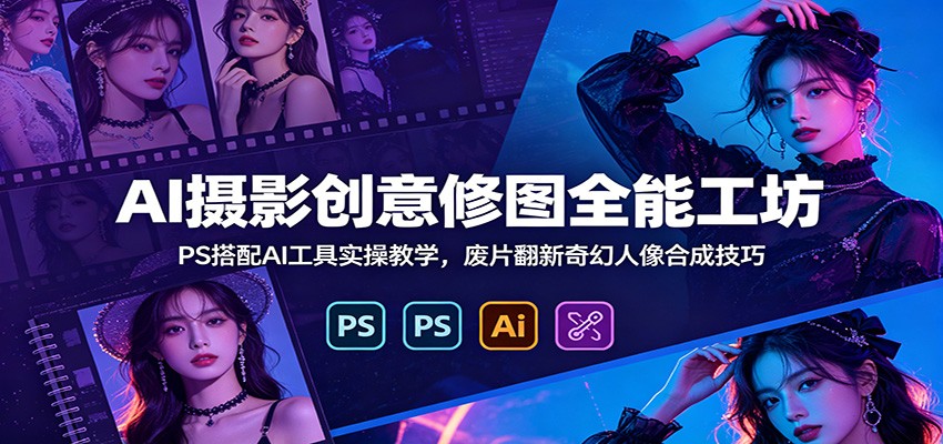 AI摄影创意修图全能工坊：PS搭配AI工具实操教学，废片翻新奇幻人像合成技巧-研习库