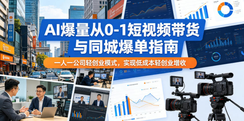 AI爆量从0-1短视频带货与同城爆单指南，一人一公司轻创业模式，实现低成本轻创业增收-研习库