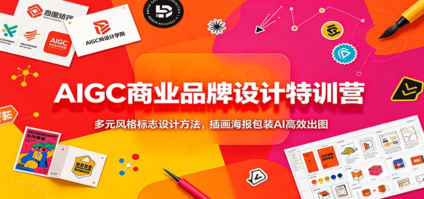 AIGC商业品牌设计特训营：多元风格标志设计方法，插画海报包装AI高效出图-研习库