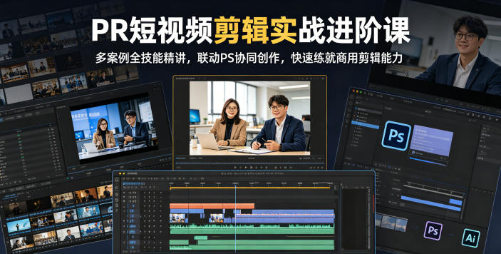PR短视频剪辑实战进阶课，多案例全技能精讲，联动PS协同创作，快速练就商用剪辑能力-研习库