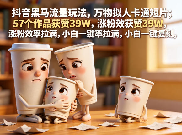 抖音黑马流量玩法,万物拟人卡通短片,57个作品获赞39W,涨粉效率拉满,小白一键复刻,保姆级拆解-研习库