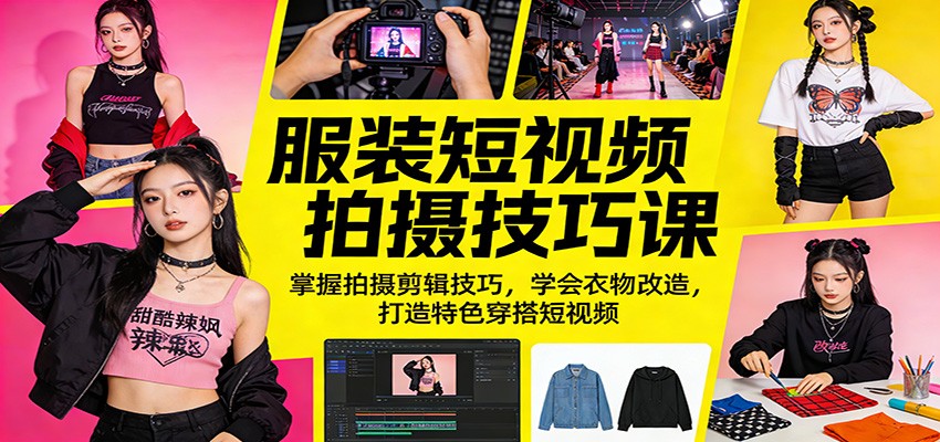 服装短视频拍摄技巧课：掌握拍摄剪辑技巧，学会衣物改造，打造特色穿搭短视频-研习库