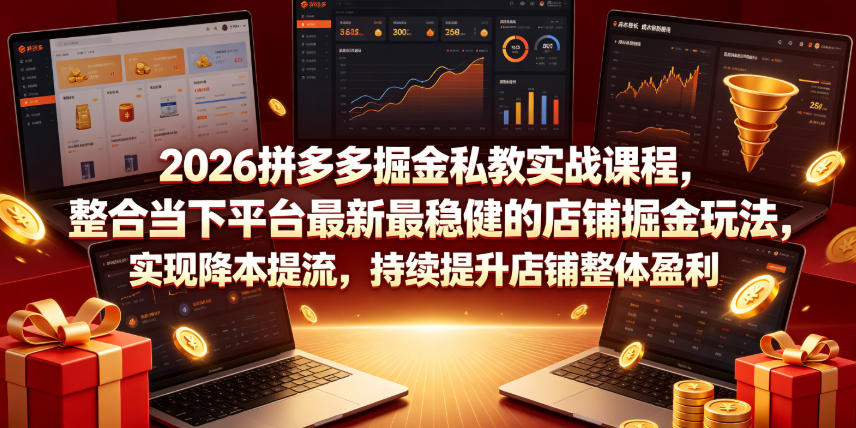 2026拼多多掘金私教实战课程,整合当下平台最新最稳健的店铺掘金玩法,实现降本提流,持续提升店铺整体盈利-研习库